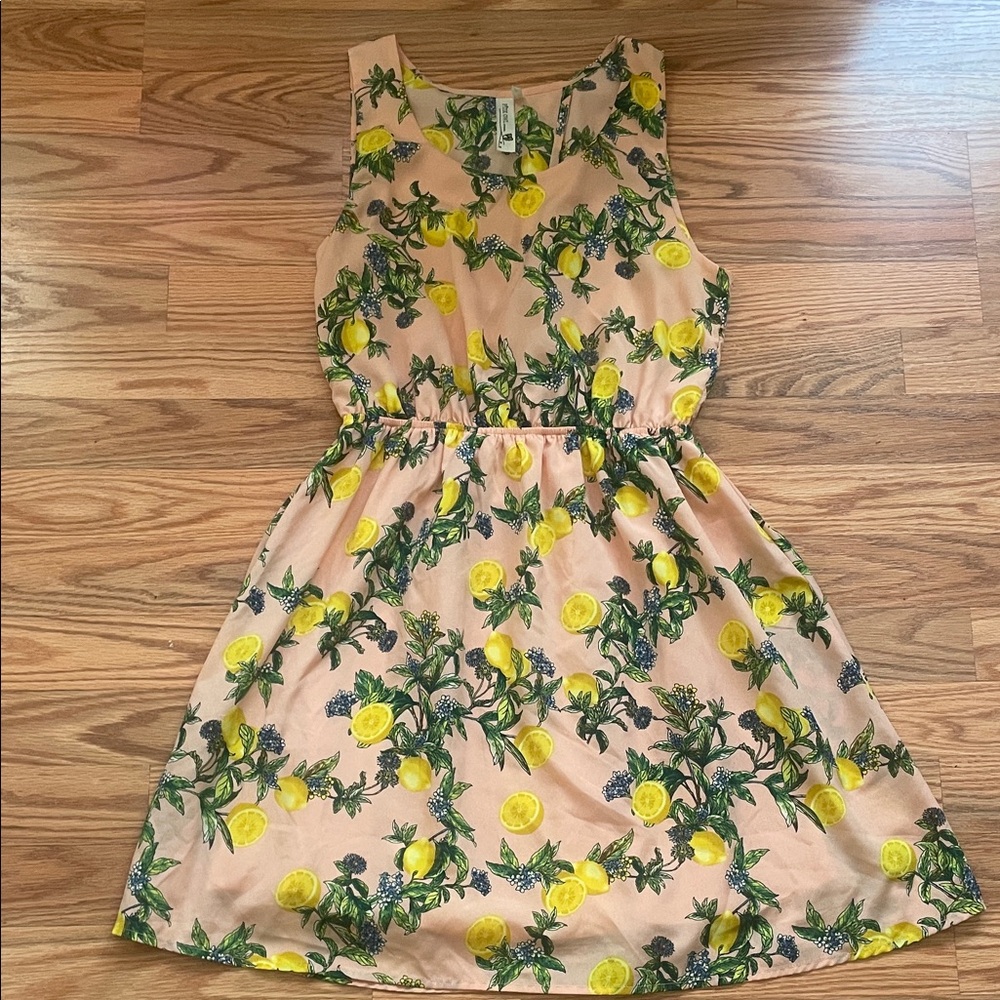Pink owl dress size small with lemons design